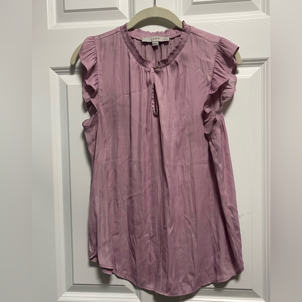 LOFT Women's Mauve Ruffle Sleeve Blouse